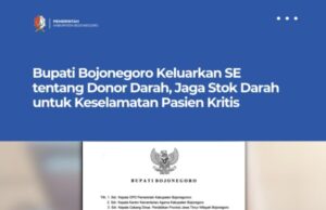 Bupati Bojonegoro Keluarkan SE tentang Donor Darah, Jaga Stok Darah untuk Keselamatan Pasien Kritis